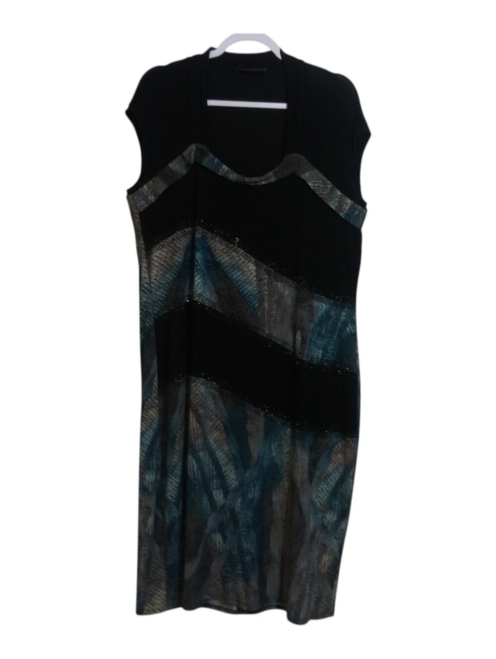 Verda Sleeveless Black and Teal Chevron Midi Dress Artsy Turkish Size XXL